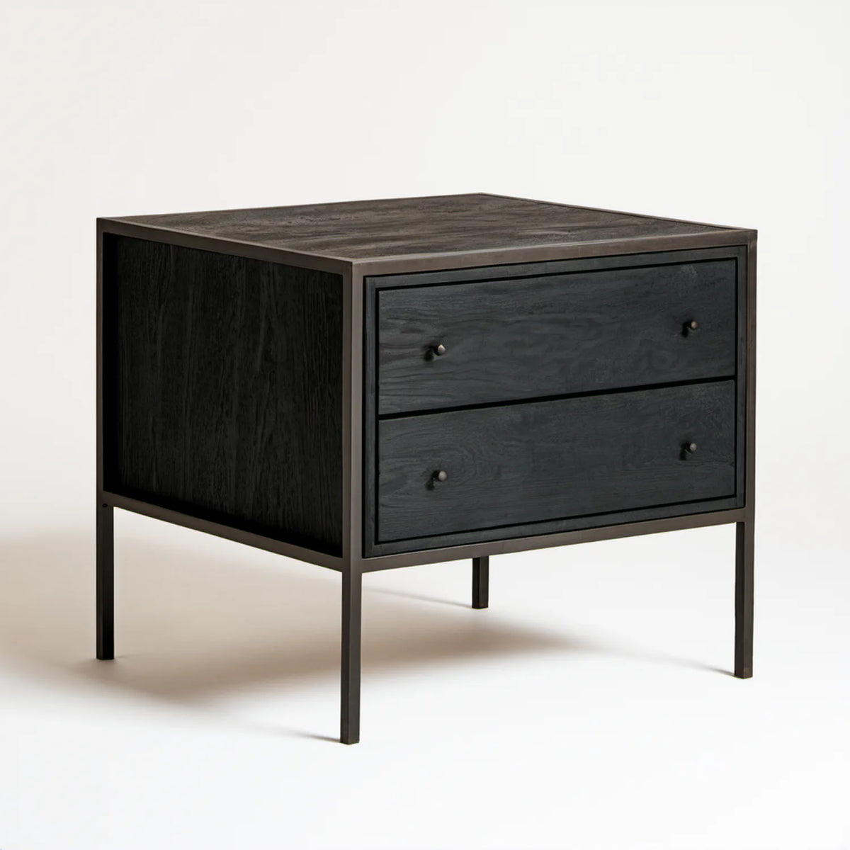 Czarna szafka nocna 50 x 40 x 55 cm z 2 szufladami, MDF i stal