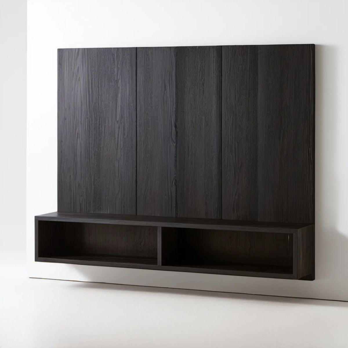 Czarny zestaw ścienny z panelem i wiszącym modułem 180 × 30 × 160 cm