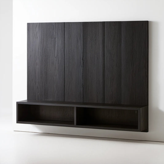 Czarny zestaw ścienny z panelem i wiszącym modułem 180 × 30 × 160 cm
