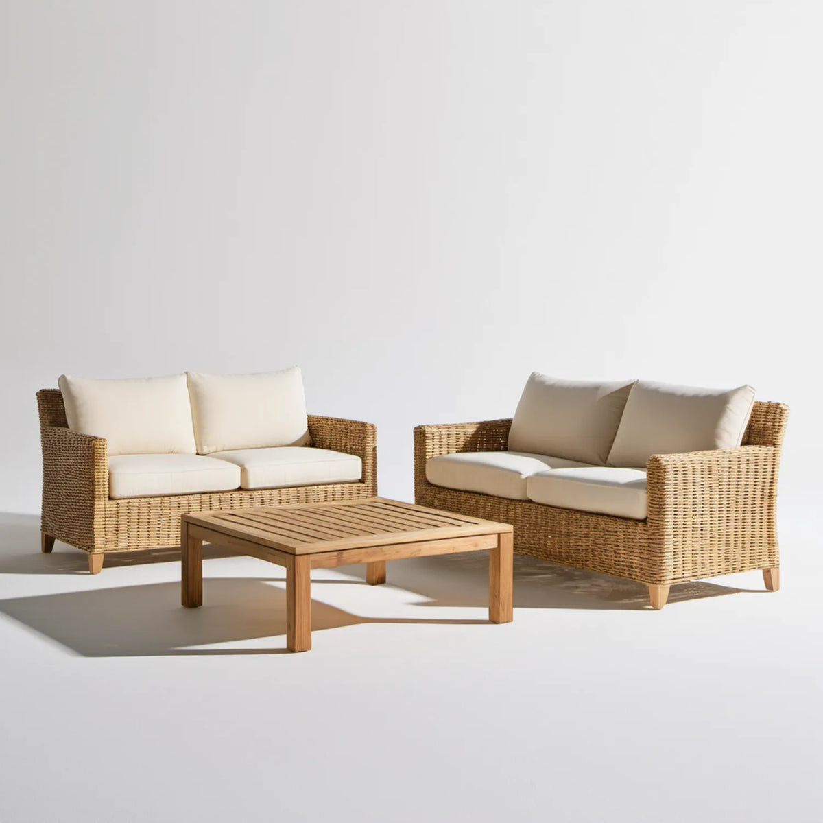 Zestaw ogrodowy z 2 sofami 140 x 75 x 75 cm i stolikiem 100 x 60 x 45 cm, beżowy/kremowy/brązowy