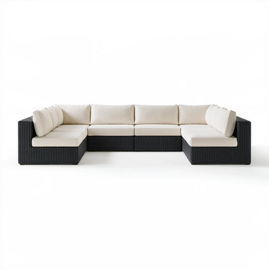Modułowy narożnik ogrodowy z technorattanu 330 x 180 x 65 cm Czarny/Kremowy