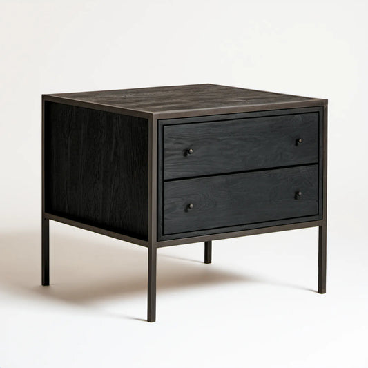 Czarna szafka nocna 50 x 40 x 55 cm z 2 szufladami, MDF i stal