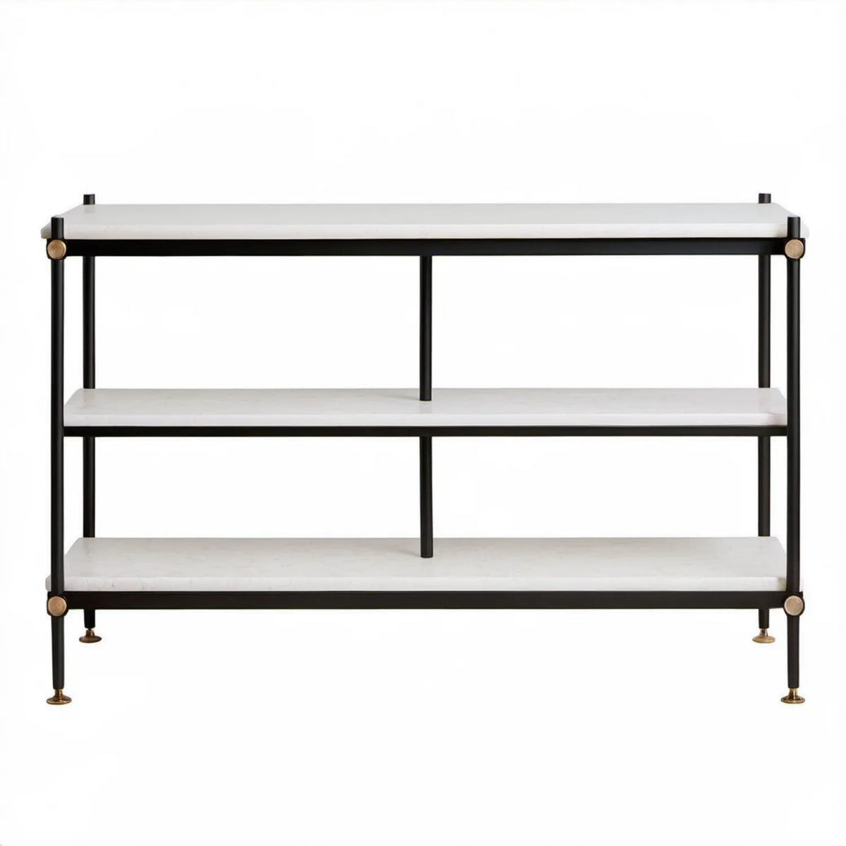Prostokątna szafka RTV z marmuru i stali 150 x 40 x 90 cm, biała/czarna/złota