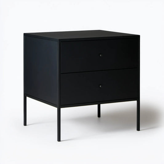 Czarna szafka nocna z 2 szufladami, 50 x 40 x 60 cm, MDF i stal