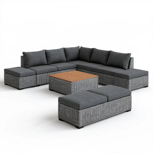 Modułowy narożnik ogrodowy z technorattanu PE 280 x 210 x 78 cm szary z antracytowymi poduszkami
