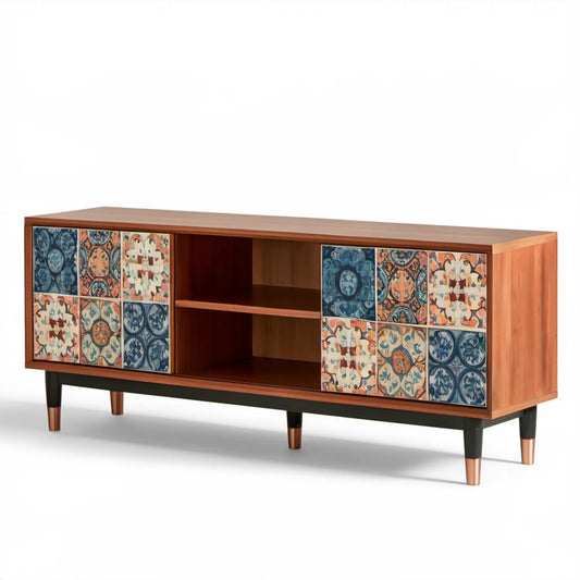 Szafka RTV retro 180 x 40 x 75 cm brązowa z ceramicznymi frontami