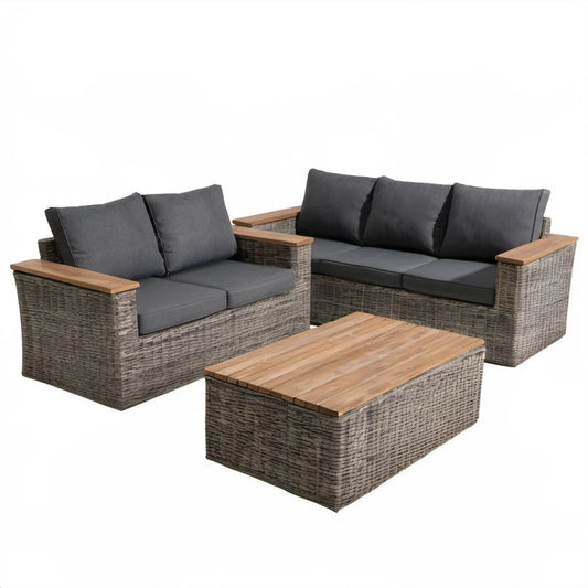 Ogrodowy komplet mebli z technorattanu PE, 2 sofy i stolik 110 x 60 x 45 cm, szary/antracytowy/brązowy