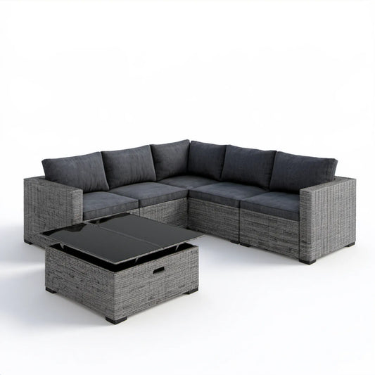 Narożny zestaw ogrodowy z technorattanu ze stolikiem 206 x 206 x 65 cm Szary/Antracytowy/Czarny