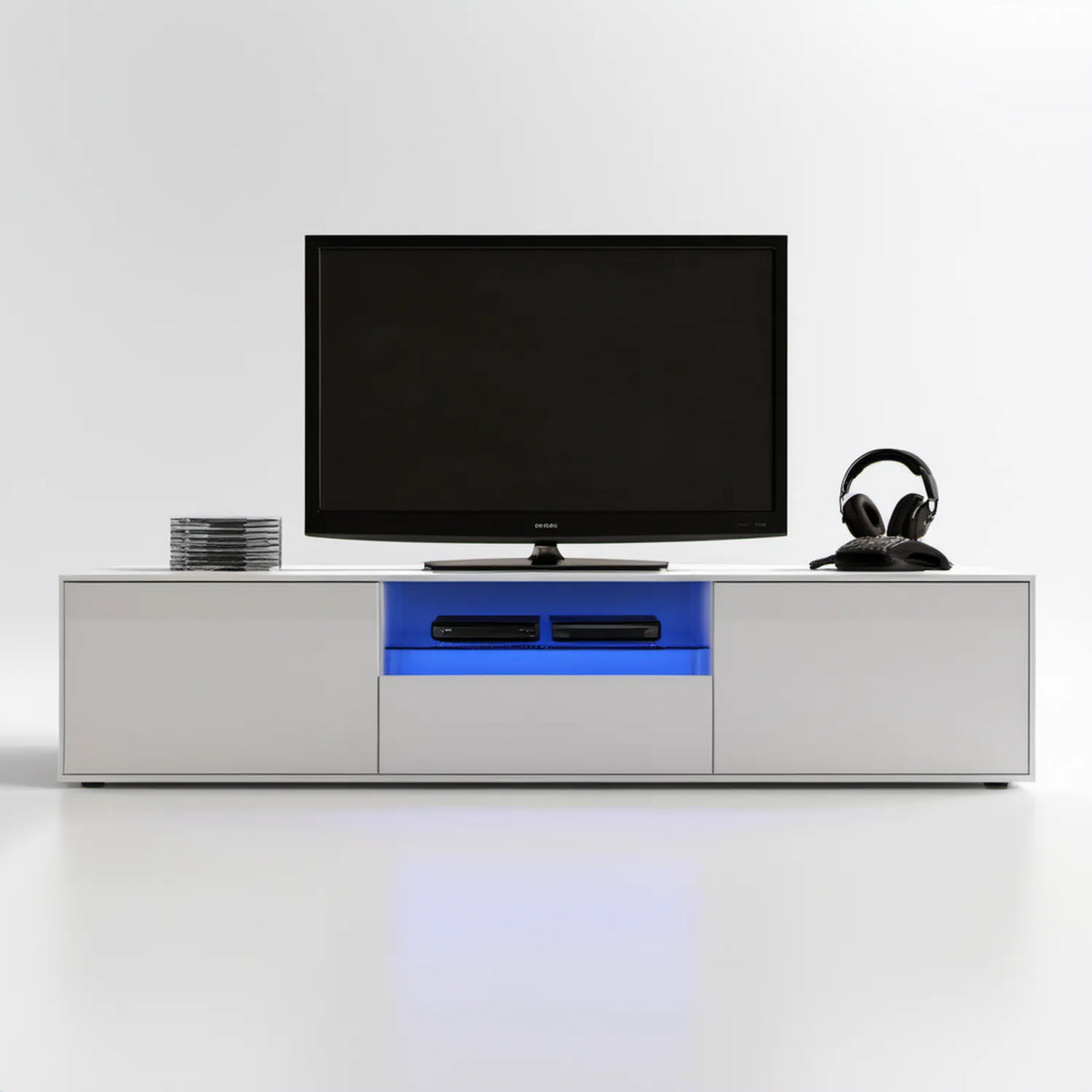 Biała szafka RTV z oświetleniem LED, 200 x 40 x 45 cm