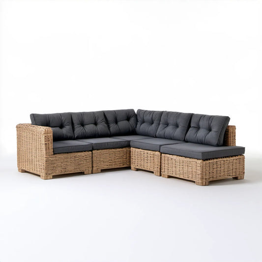 Modułowy zestaw narożny z technorattanu beżowo-antracytowy 210 x 210 x 85 cm